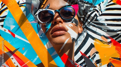 Capture the intricate details of fashion trends fused with vibrant street art elements Use unexpected camera angles to highlight the fusion of patterns and colors