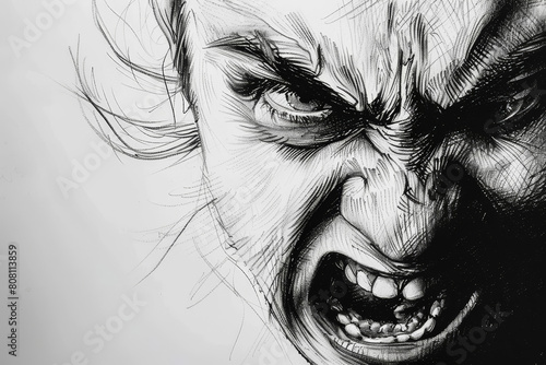 An intense close-up of anger personified, expressed through bold and dramatic lines