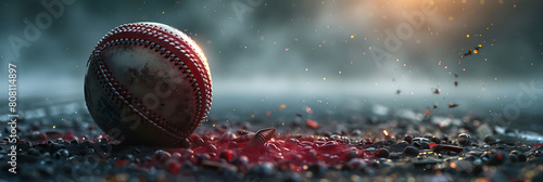 A srudio shot of Cricket Ball, against Pitch as background, hyperrealistic sports accessory photography, copy space