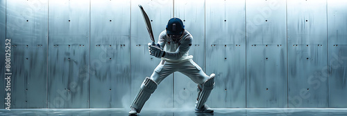 A studio shot of Batsman Blocking Cricket, sports photography, copy space for writing