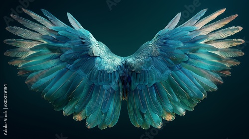 The wings line in abstract symmetry is isolated on black. Modern illustration depicting the concept of freedom.