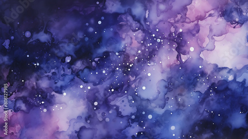 Mysterious deep purple and midnight blue watercolor splashes, suggesting the depths of the cosmos