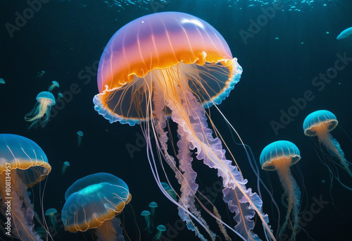  Colorful Jellyfish Creatures Illuminating the Deep Blue Underwater with Generative AI Art 