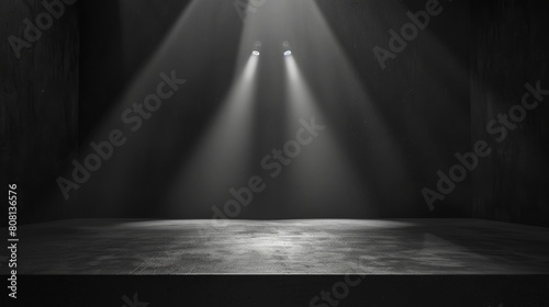 Theatrical stage illuminated by spotlights