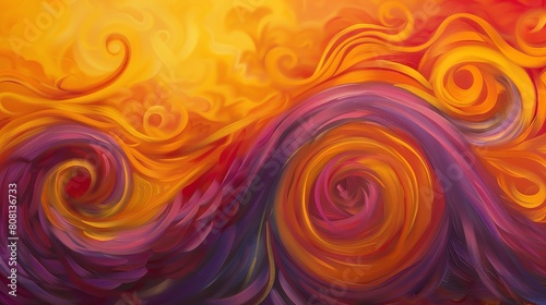 Swirling tendrils in sunset hues of orange, yellow, and magenta, resembling a radiant sky