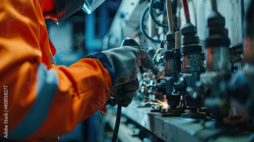 A man in an orange jacket is working on a machine
