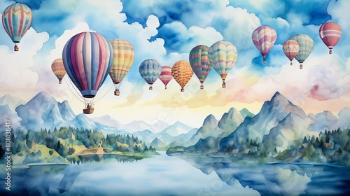 A magical hot air balloon ride across an archipelago of floating islands, each shaped like different dreams and aspirations