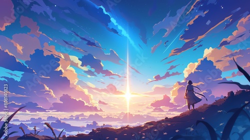 Epic moments, a celestial event heralding the arrival of a chosen hero destined to save the world. Amazing Anime Background