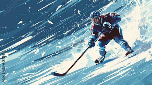 stylish dynamic illustration of ice hockey player with stick in action, winter sport poster