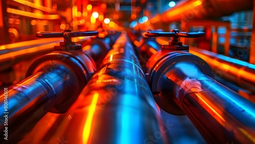 Oil Chemical Hydrogen Pipeline and Pipe Rack in an Industrial Environment. Concept Petrochemical Industry, Oil and Gas Infrastructure, Industrial Pipelines, Chemical Processing, Hydrogenation Systems
