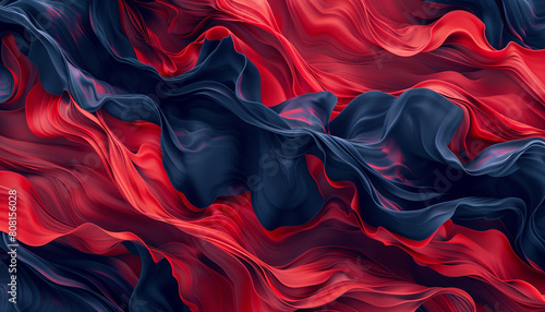A dynamic and vibrant fusion of scarlet red and navy blue waves, swirling in a forceful manner that captures the energy of a stormy sea.