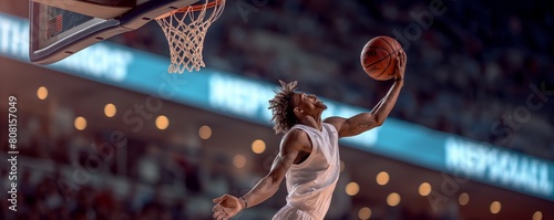 High-flying basketball player executing dunk