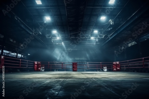 Empty professional boxing ring in an arena setting for competitive boxing matches
