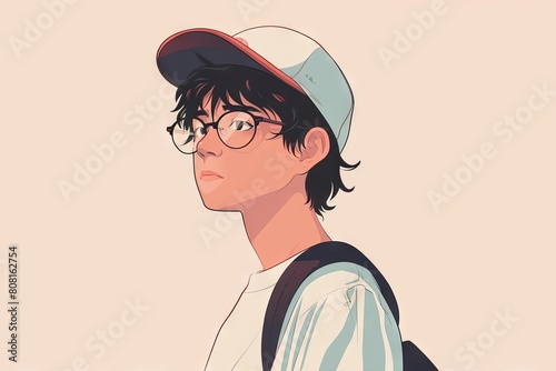 cool anime guy famous for skateboarding trendy character portrait illustration