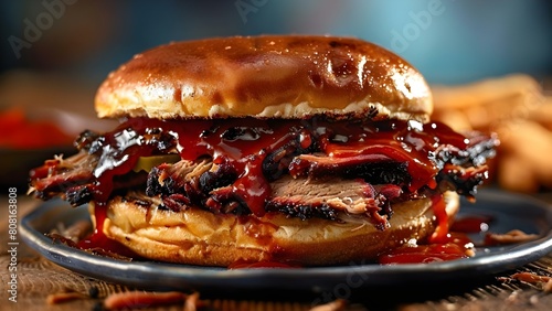 "The Ultimate Brisket Sandwich: A Hearty Bun Overflowing with Deliciousness". Concept Sandwich Recipes, Hearty Meals, BBQ Favorites, Comfort Food Ideas