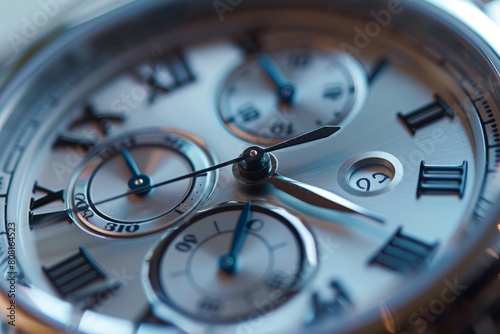 Detailed view of a luxury watch face, highlighting intricate Roman numerals and elegant design elements