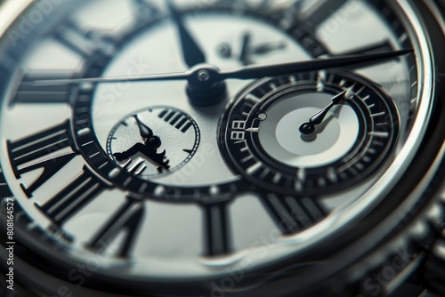 A detailed view of a luxury watch, highlighting the intricate Roman numerals engraved on its face