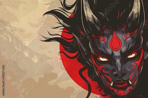 menacing anime female oni demon character face japanese folklore villain