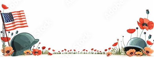 American flags and empty word, on a clear white isolated background, in the style of a flat color drawing with a vector graphic design and 2D flat style. banner.