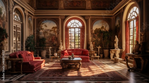 Elegant Roman villa's reception area richly decorated