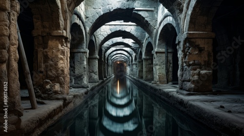Roman aqueduct's underground chamber checks and repairs channels