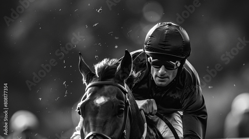 The intensity in the eyes of the jockey as they head towards the finish line ,