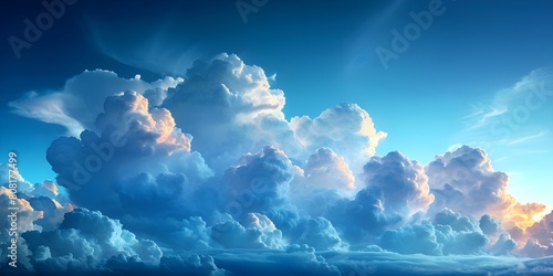 Fluffy white cumulus clouds drifting across a sunny blue sky. Concept Cloud Photography, Sunny Skies, Weather Patterns, Nature Photography, Atmospheric Conditions