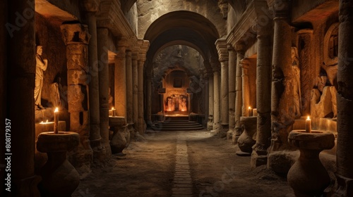 Obscured catacombs beneath Roman temple harbor revered figures in eternal sleep