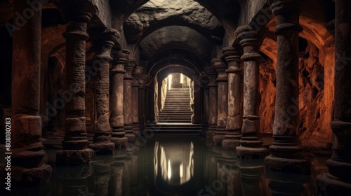 Secret underground chamber in a Roman temple hiding treasures