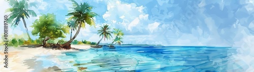 A watercolor of holiday featuring a beach vacation scene in cyberpunk styles, clipart watercolor easy detail on white background
