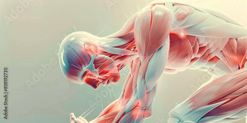 Muscle Strain Suffering: The Tense Muscles and Limited Range of Motion - Visualize a person attempting to stretch or move, with muscles visibly tensed and restricted, indicating muscle strain