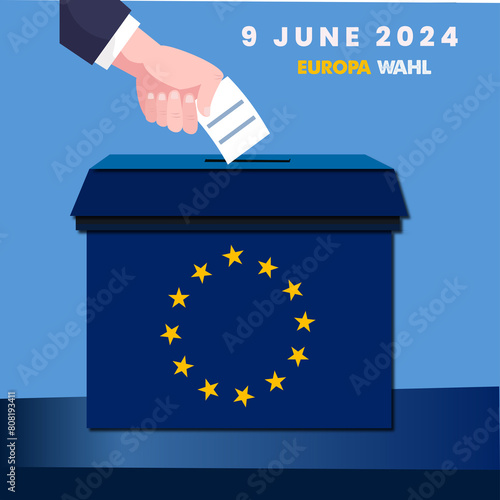  "Print, USA ELECTION DATE motif for the European elections on June 9, 2024, with text and date."