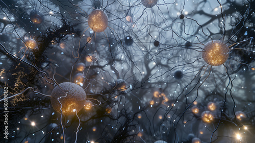 An abstract background depicting the intricate network of brain neurons, showcasing the complexity of neural connections and cerebral activit