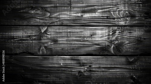  A monochrome image of wood planks exhibiting a grungy texture atop and bottom edges