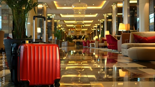 Misplaced Luggage in Airport or Luxury Hotel Lobby. Concept Lost luggage, Luxury hotel lobby, missing belongings, travel mishaps, airport security