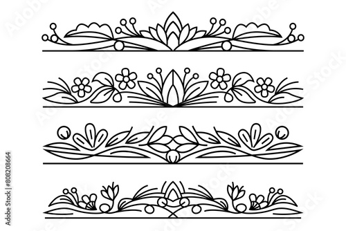 Abstract floral borders, line art frames. Flourish botanical decorative ornate, ornamental borders, dividers.