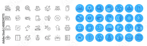 Open door, Hourglass and Pickup line icons pack. Table lamp, Search car, Brainstorming web icon. Puzzle, Search employee, No sun pictogram. Fluorine mineral, Card, Winner ribbon. Vector