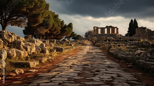 Roman road surrounded by ancient ruins highlighting Roman engineering legacy