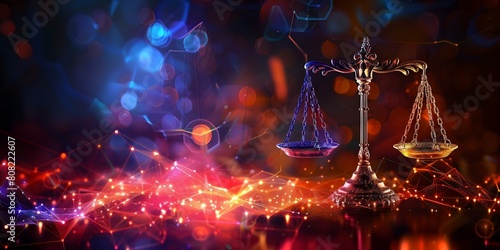 Promoting Fairness and Equality: AI Scales of Justice in a Futuristic Digital World. Concept Digital Justice, Equality Advocacy, Futuristic AI, Fairness Promotion, Technological Progress