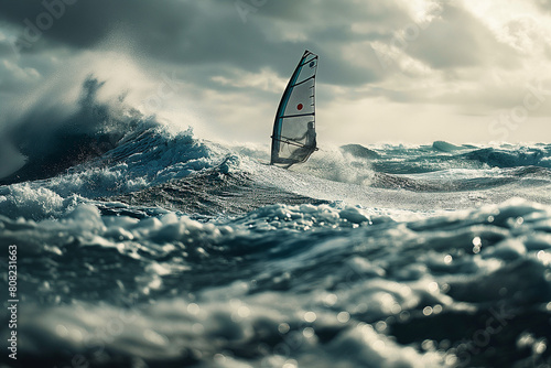 Windsurfer catching strong winds on the ocean