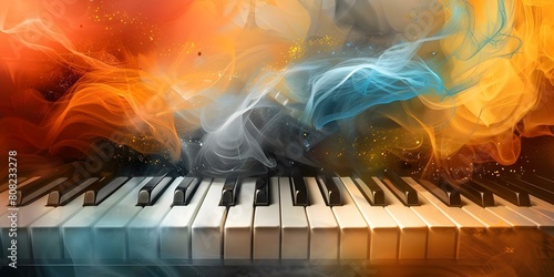 Vibrant Piano Keyboard Background for World Music Day Event Featuring Instruments. Concept World Music Day, Piano Keyboard Background, Instrumental Showcase, Vibrant Theme