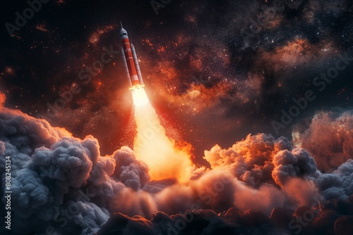Majestic rocket launch under starry night sky
