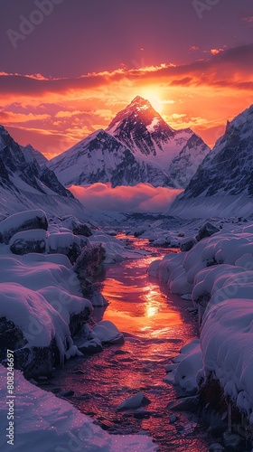Spectacular sunrise at Mount Everest base camp