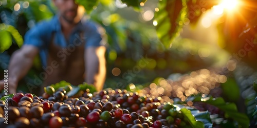 Closeup of Arabica coffee beans being han. Concept Closeup photography, Arabica coffee beans, Coffee bean harvest, Freshly picked coffee beans, Hand picking coffee beans