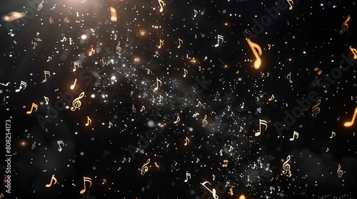 musical notes floating in dark background