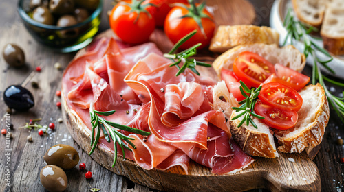 Prosciutto crudo or jamon with rosemary tomatoes