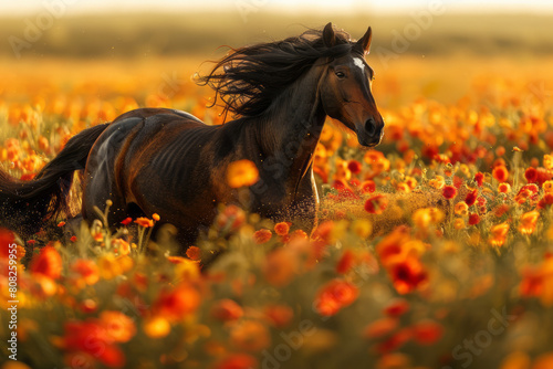 A spirit horse galloping across a field of vibrant, ever-changing colors, representing freedom and spiritual journeying,