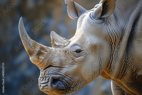 Intimidating African rhino head animal. Nature portrait. Generate Ai