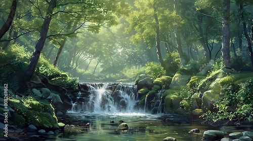 Explore the soothing sounds of a babbling brook, where clear waters meander through a peaceful woodland, their gentle murmur a melody of relaxation and renewal.