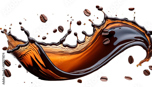Kaffee Splash wellenförmig mit Kaffee Bohnen. 